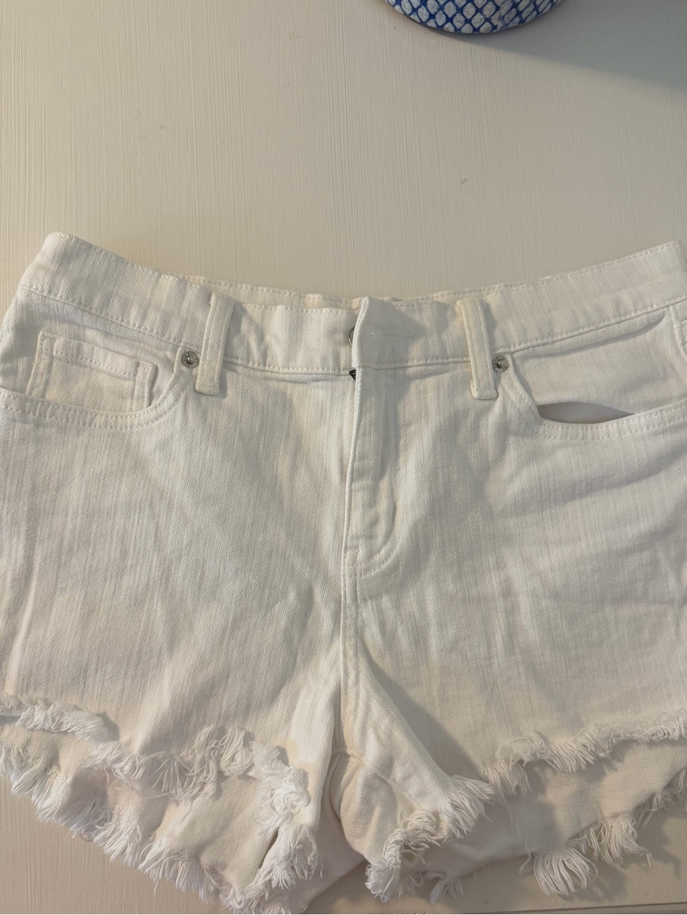 pistola White Jean Shorts with Frayed Hem